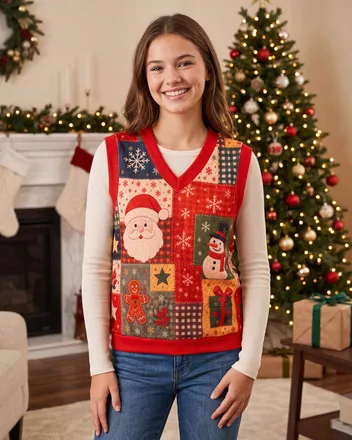 All-over Print Knitted V-Neck Vest