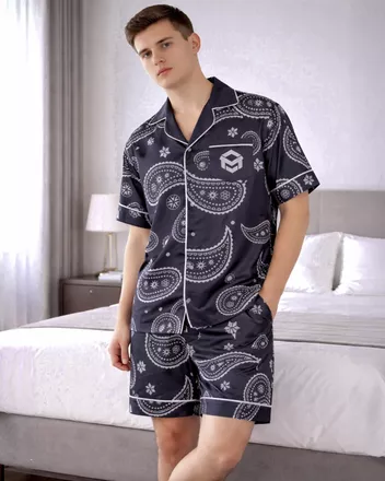All-over Print Men's Satin Short-sleeve Pajamas Set