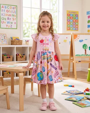 All-over Print Kid Ruffle Sleeve Dress