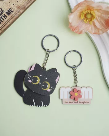 Custom Shape Wood Keychain With Spinning Charm