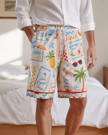 All-over Print Men's Satin Pajama Shorts