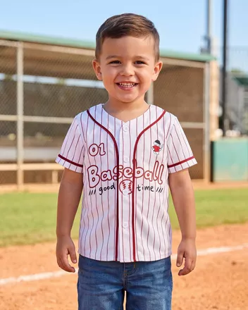 All-over Print Kids and Youth Baseball Jersey (White Buttons)
