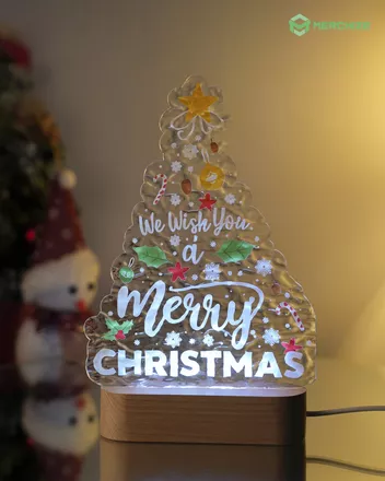 Engraved Custom Shape Wavy Acrylic Photo Night Light (Beech wood base)