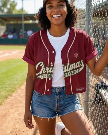 All-over Print Crop Top Baseball Jersey (White Buttons)