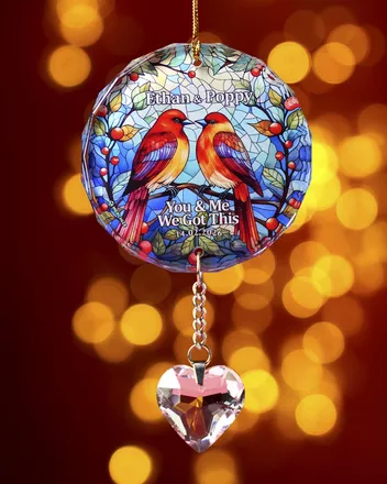 2-side Printed Glass Ornament With Crystal Charm