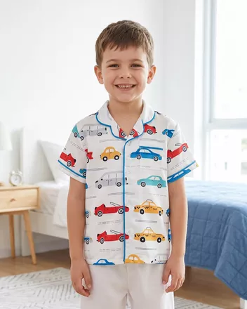 All-over Print Kid and Youth Satin Short-Sleeve Pajama Shirt 