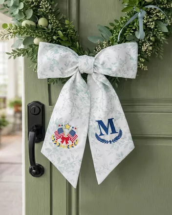Embroidered Linen Door Wreath Sash