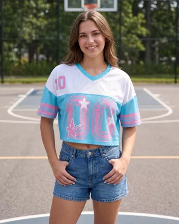 All-over Print V-Neck Hybrid Mesh Crop Top Football Jersey (Midweight)