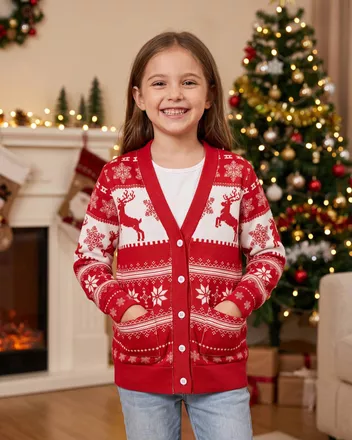 All-over Print Youth Knitted Cardigan (White Buttons)