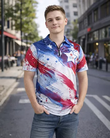All-over Print Zip Polo Shirt (Lightweight)