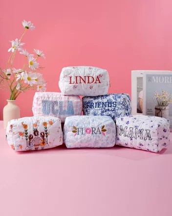 Embroidered Quilted Makeup Pouch