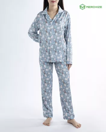 All-over Print Satin Pajamas Set (No Pocket)