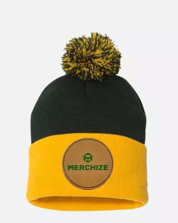 Leather Patch Pom-Pom Cuffed Beanie SP15 (Made in US) 