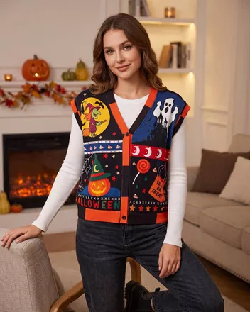 All-over Print Knitted Cardigan Vest