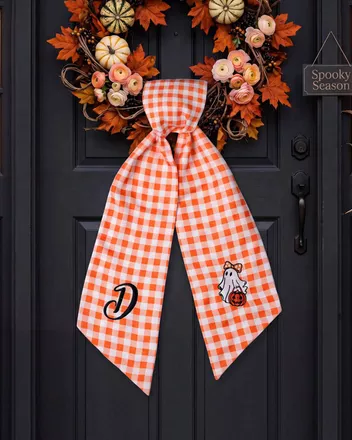 Embroidered Linen Door Wreath Sash