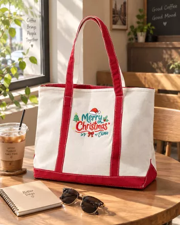 Embroidered Two-Tone Canvas Tote Bag