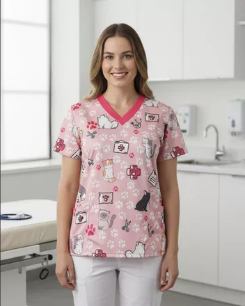 All-over Print Women's Medical Scrub Top