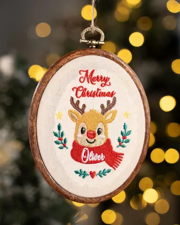 Embroidered Faux Wood Hoop Ornament