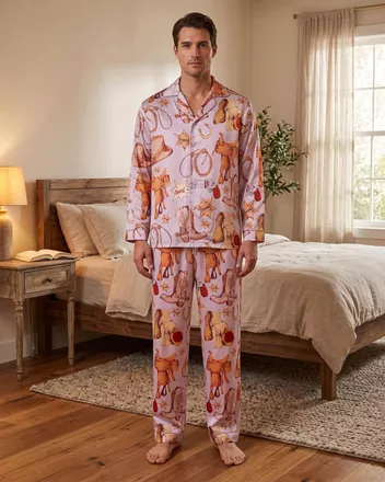 All-over Print Men's Satin Pajamas Set (No Pocket)