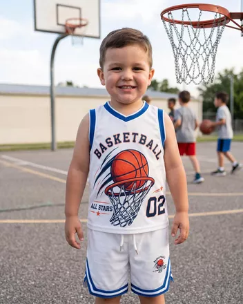 All-over Print Kid and Youth Basketball V-neck Jersey Set